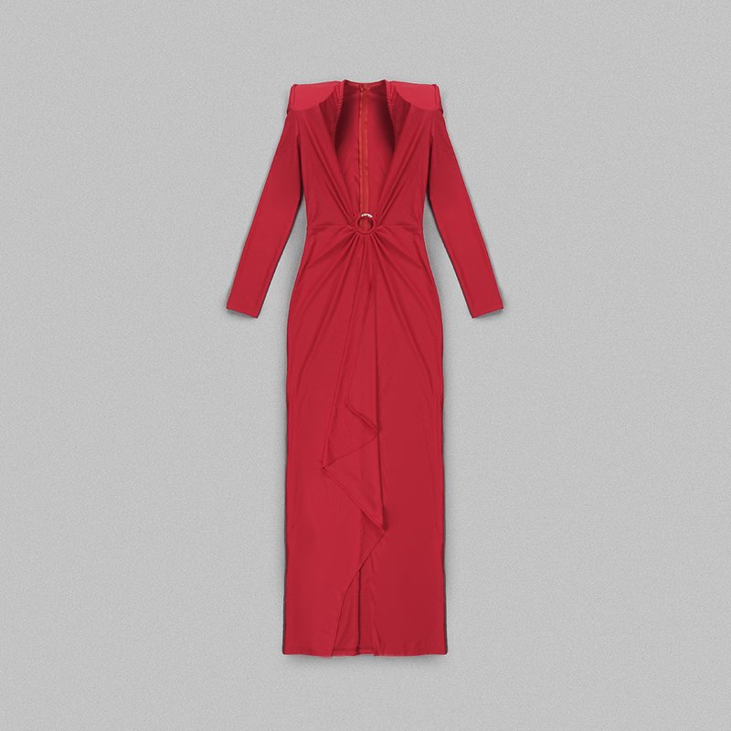 Deep V-Neck Red Plunge Gown H6007