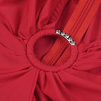 Deep V-Neck Red Plunge Gown H6007