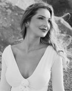 Deep V-Neck Ruched White Maxi Dress H6722