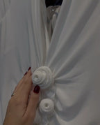 Deep V-Neck Ruched White Maxi Dress H6722