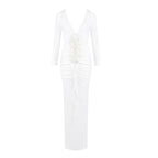 Deep V-Neck Ruched White Maxi Dress H6722