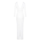 Deep V-Neck Ruched White Maxi Dress H6722
