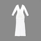 Deep V-Neck Ruched White Maxi Dress H6722