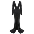 Deep V Ruched Long Sleeve Gown H6174