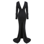 Deep V Ruched Long Sleeve Gown H6174