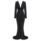 Deep V Ruched Long Sleeve Gown H6174