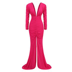 Deep V Ruched Long Sleeve Gown H6174