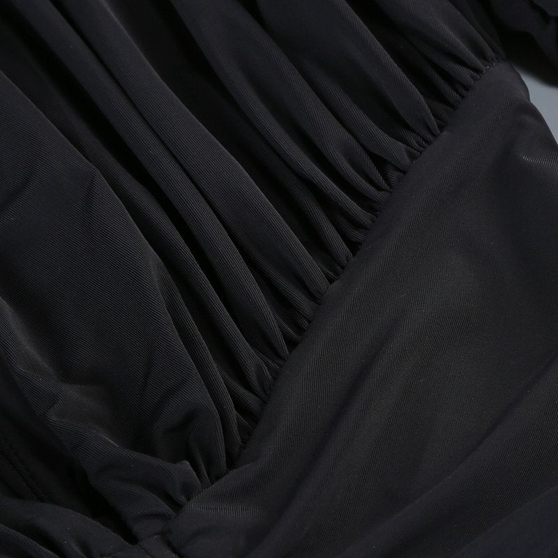 Deep V Ruched Long Sleeve Gown H6174