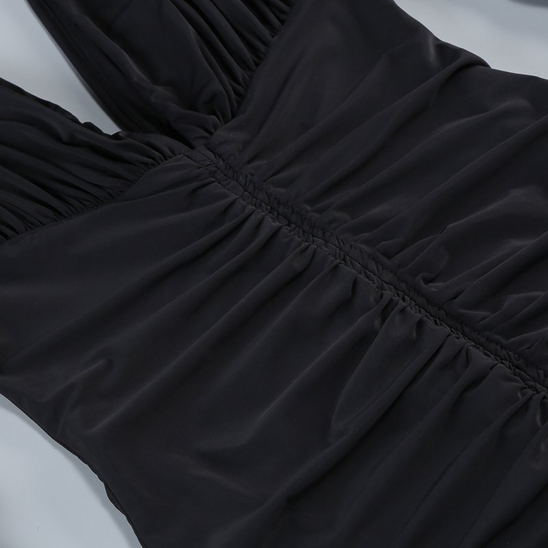 Deep V Ruched Long Sleeve Gown H6174
