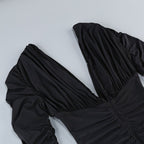 Deep V Ruched Long Sleeve Gown H6174
