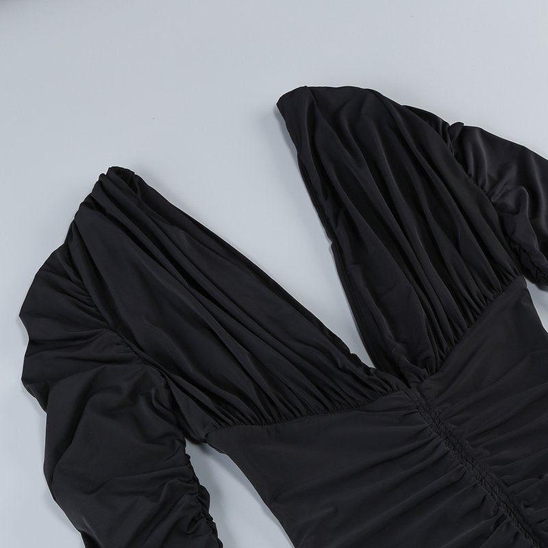 Deep V Ruched Long Sleeve Gown H6174