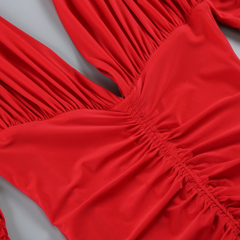 Deep V Ruched Long Sleeve Gown H6174