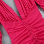 Deep V Ruched Long Sleeve Gown H6174