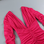 Deep V Ruched Long Sleeve Gown H6174