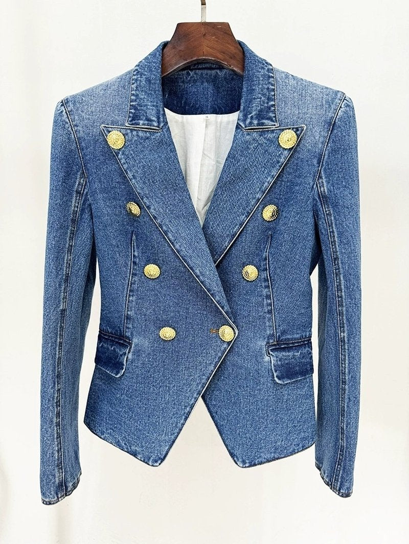 Denim Double-Breasted Blazer Dress H6364