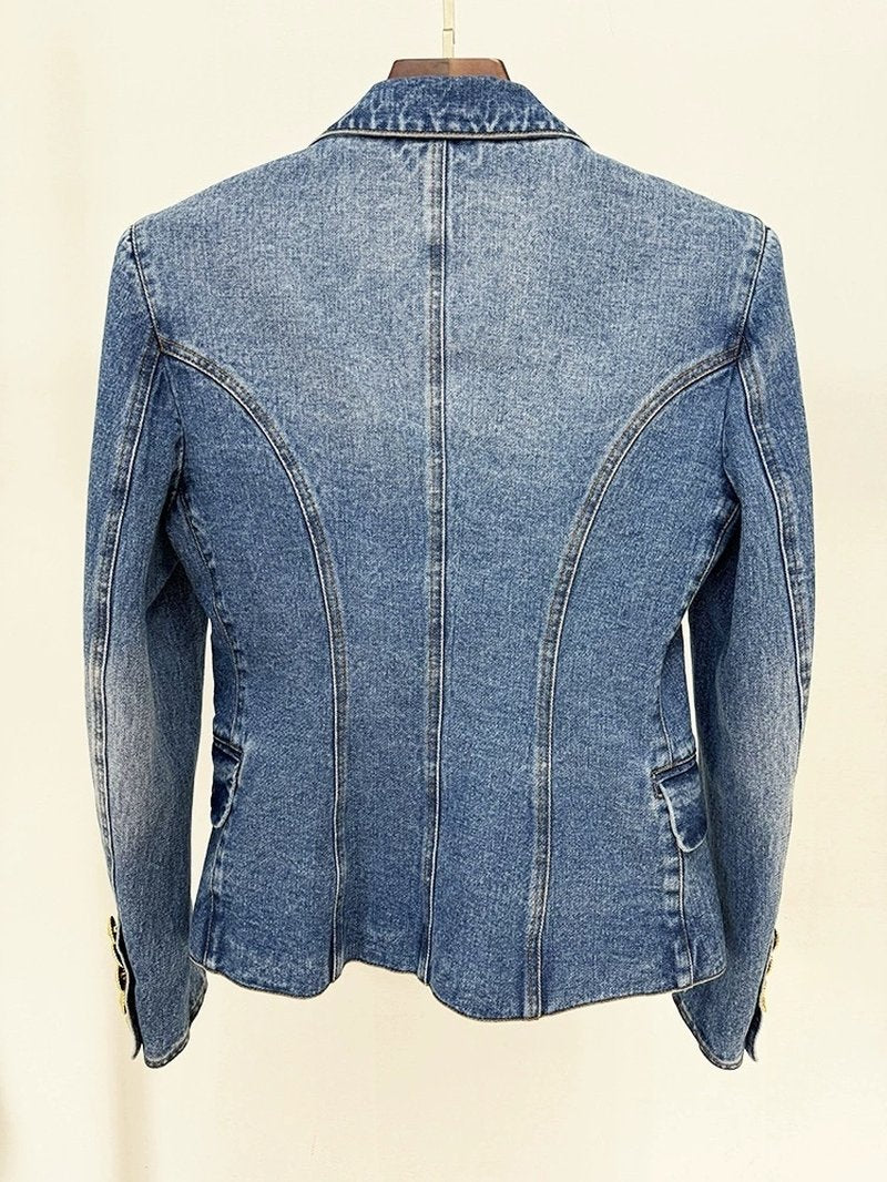 Denim Double-Breasted Blazer Dress H6364