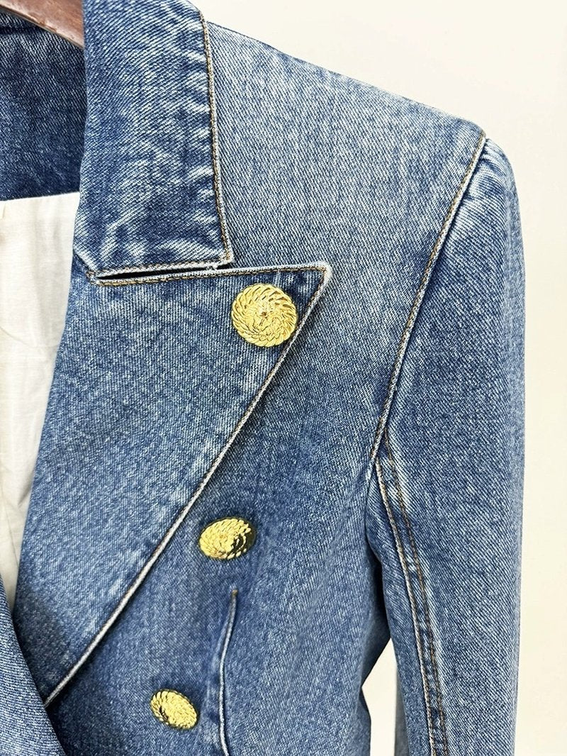 Denim Double-Breasted Blazer Dress H6364