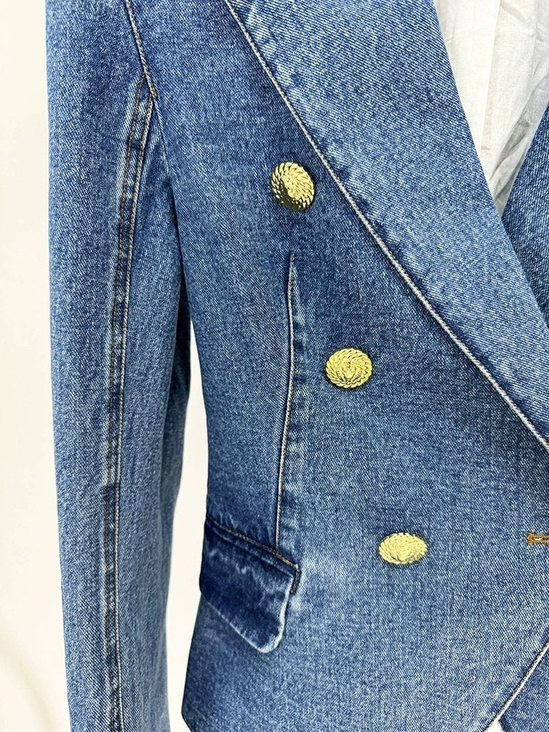 Denim Double-Breasted Blazer Dress H6364