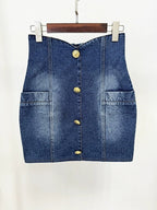 Denim Double-Breasted Blazer Dress H6364