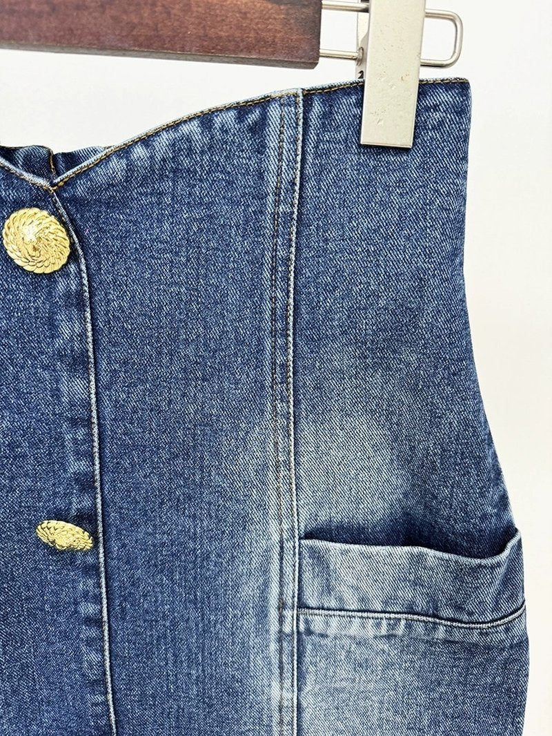 Denim Double-Breasted Blazer Dress H6364