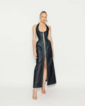 Denim Halter Maxi Dress with Zipper H6877