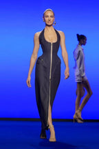 Denim Halter Maxi Dress with Zipper H6877