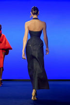 Denim Halter Maxi Dress with Zipper H6877