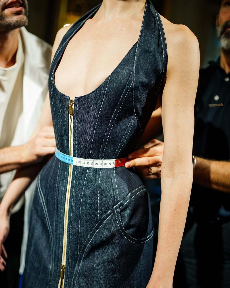 Denim Halter Maxi Dress with Zipper H6877