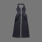 Denim Halter Maxi Dress with Zipper H6877