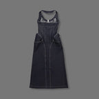 Denim Halter Maxi Dress with Zipper H6877