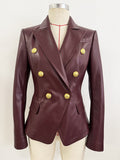 Double Breasted Burgundy Leather Blazer H7082