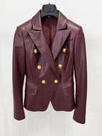 Double Breasted Burgundy Leather Blazer H7082