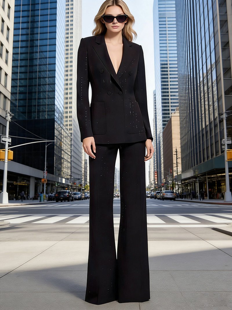 Double-Breasted Embellished Tuxedo Suit H7039