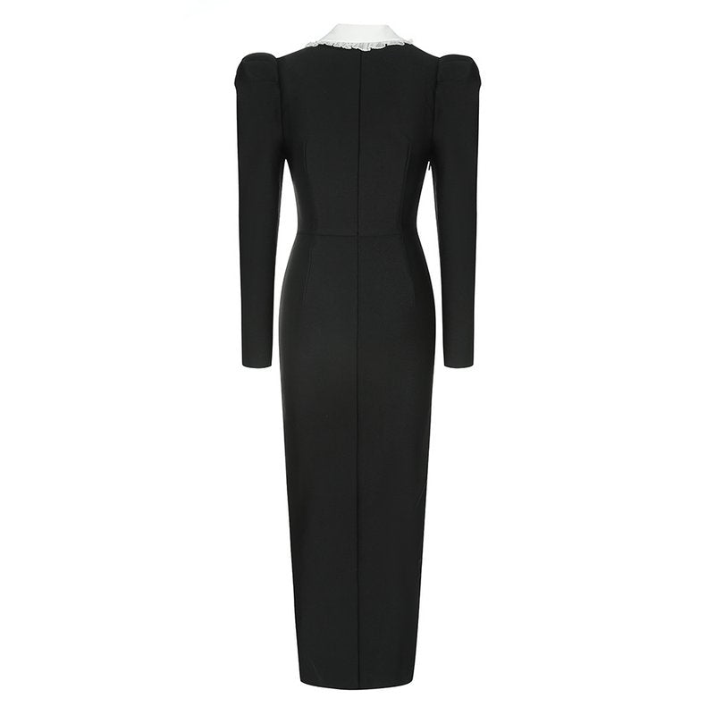 Double Breasted Puff Sleeve Midi Dress H6165