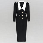 Double Breasted Puff Sleeve Midi Dress H6165