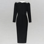 Double Breasted Puff Sleeve Midi Dress H6165