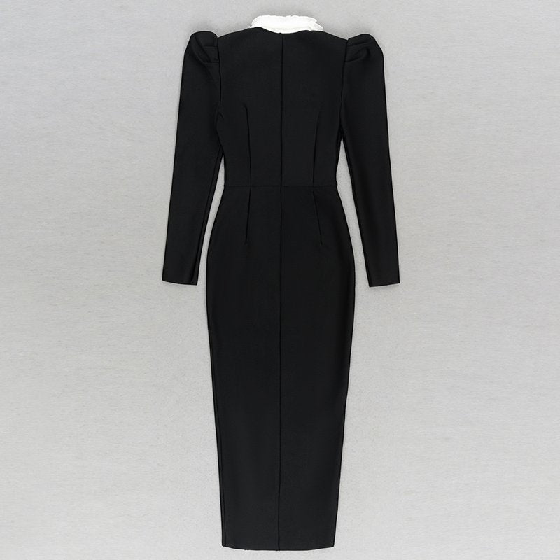 Double Breasted Puff Sleeve Midi Dress H6165