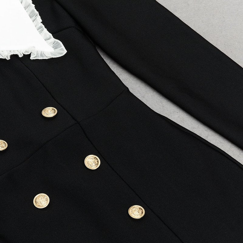 Double Breasted Puff Sleeve Midi Dress H6165