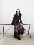 Double-Breasted Tweed Coat with Tulle Skirt H7128