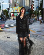 Double-Breasted Tweed Coat with Tulle Skirt H7128