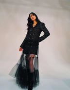 Double-Breasted Tweed Coat with Tulle Skirt H7128