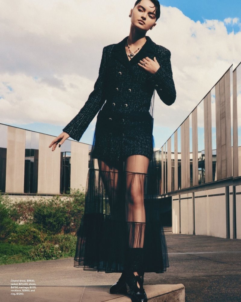 Double-Breasted Tweed Coat with Tulle Skirt H7128