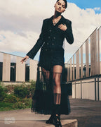Double-Breasted Tweed Coat with Tulle Skirt H7128