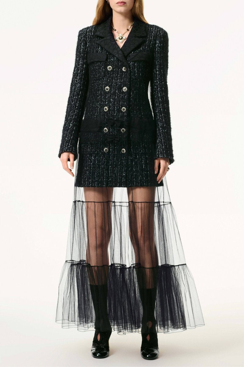 Double-Breasted Tweed Coat with Tulle Skirt H7128