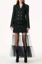 Double-Breasted Tweed Coat with Tulle Skirt H7128