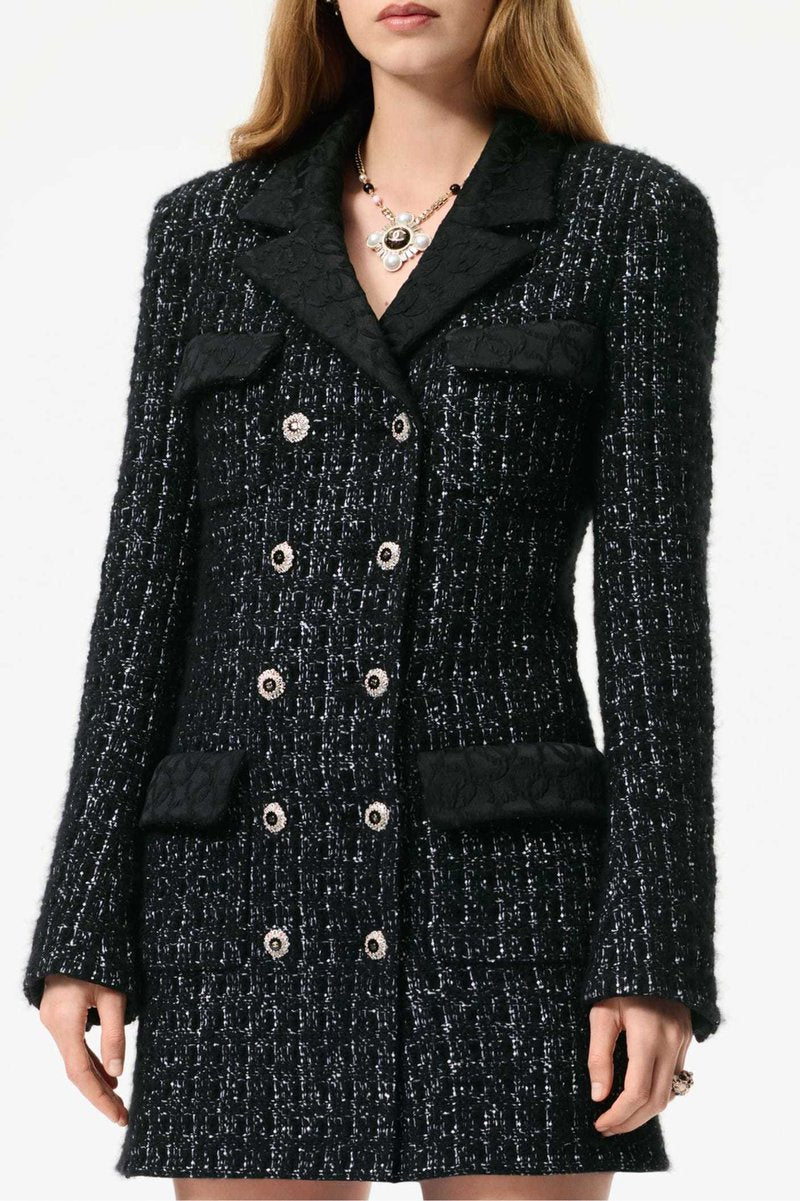 Double-Breasted Tweed Coat with Tulle Skirt H7128
