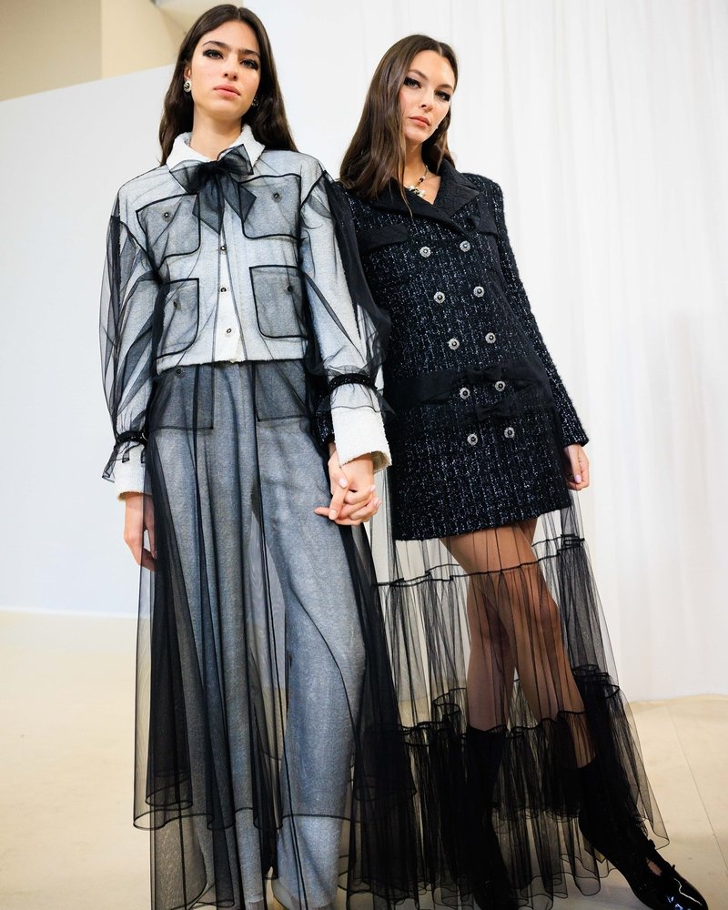 Double-Breasted Tweed Coat with Tulle Skirt H7128