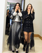 Double-Breasted Tweed Coat with Tulle Skirt H7128