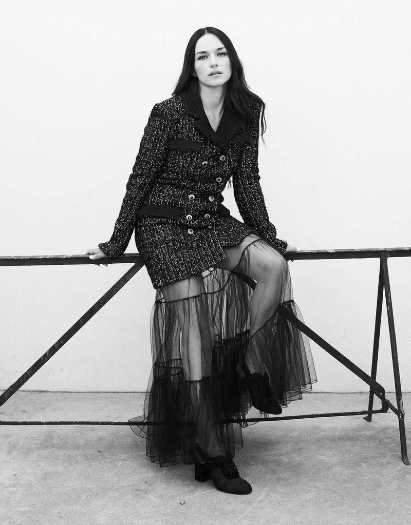 Double-Breasted Tweed Coat with Tulle Skirt H7128