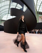 Double-Breasted Tweed Coat with Tulle Skirt H7128